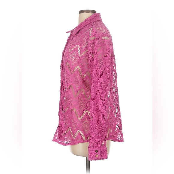 Free People Pink Beaded Lace Button-Down Shirt – Size L – EUC - Picture 5 of 7
